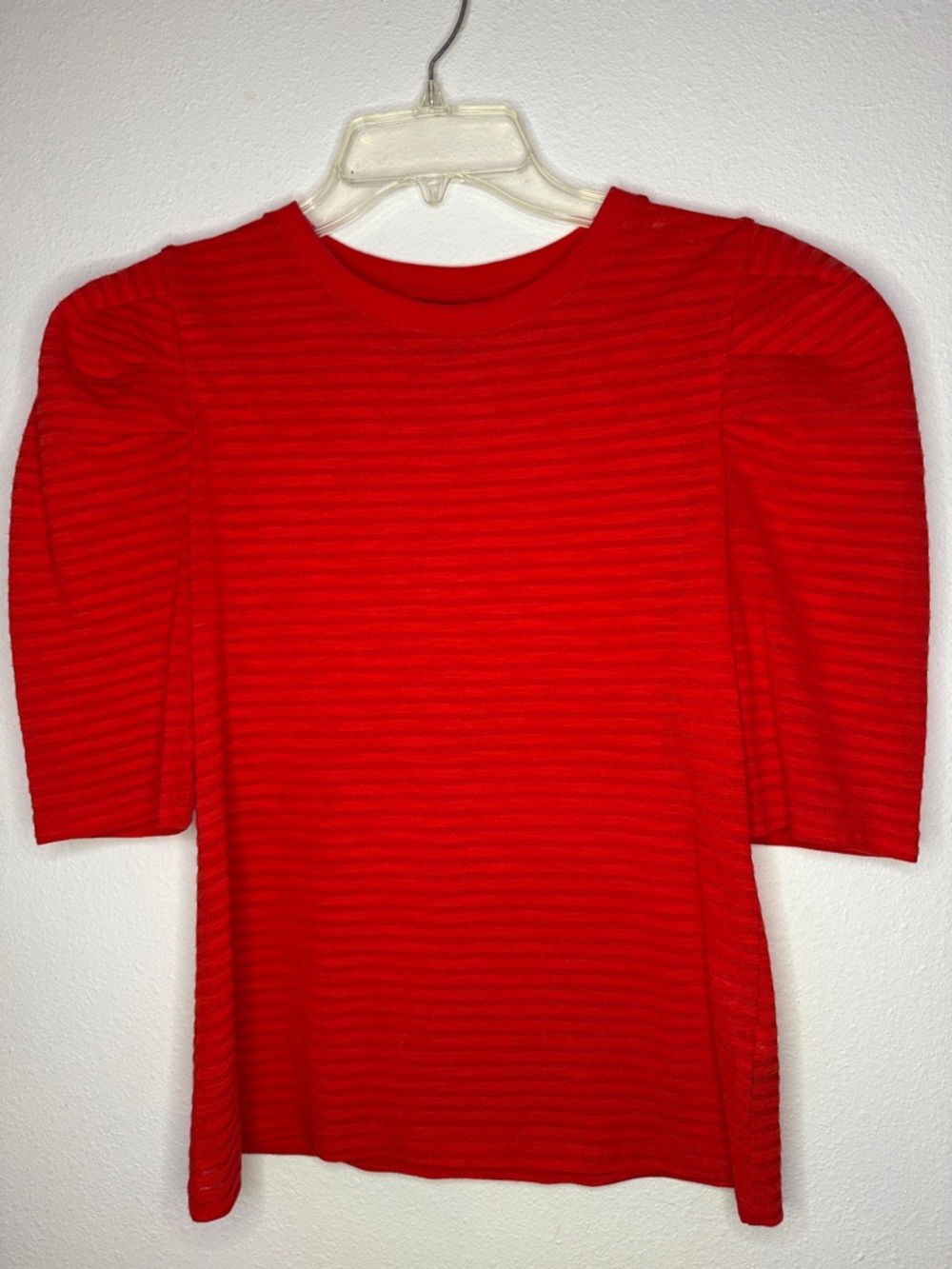 Who What Wear Red Puff-Sleeve Ribbed Short Sleeve Top